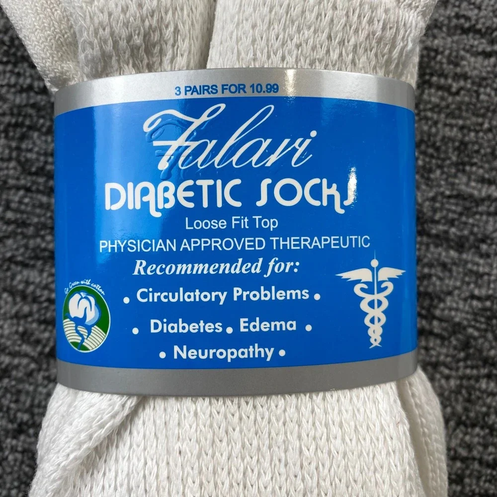 Falari Diabetic Socks Mens 10-13 White Loose Fit Cotton 6 Pairs New